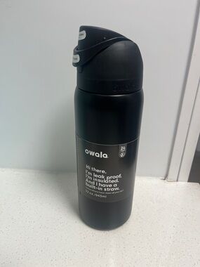 owala Black Insulated Leakproof Water Bottle with Built-In Straw